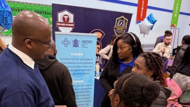 K-8 Schools in Brooklyn: Riverton Street and Brooklyn Scholars students attend high school fair.
