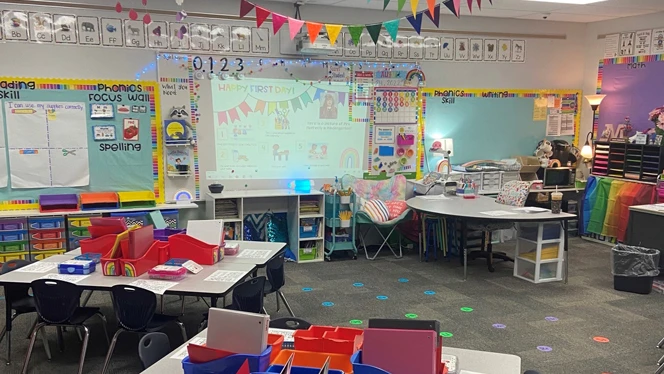 A set up classroom. A set up classroom.