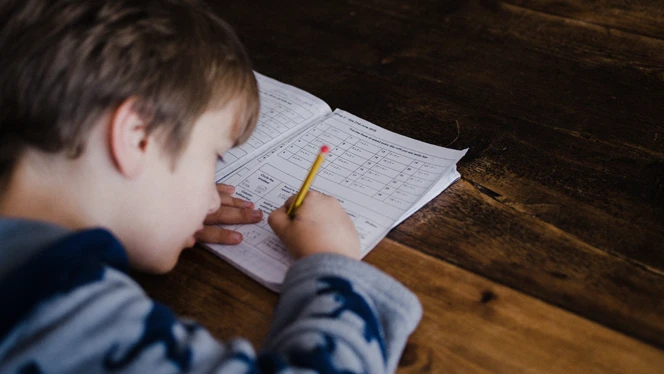 Student completing homework.