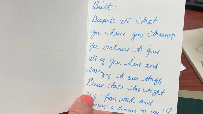 A thank you card. A thank you card.