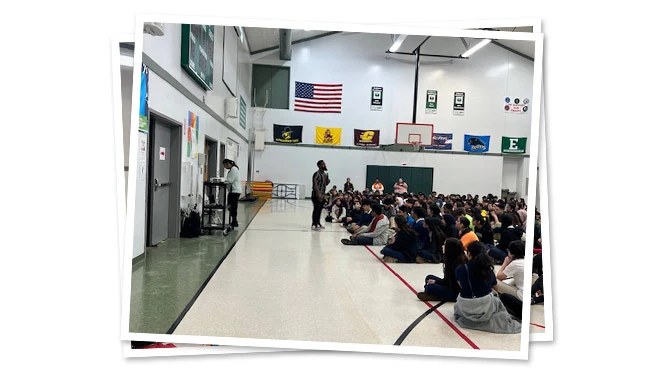 McCall speaking to Achieve Charter Academy students.