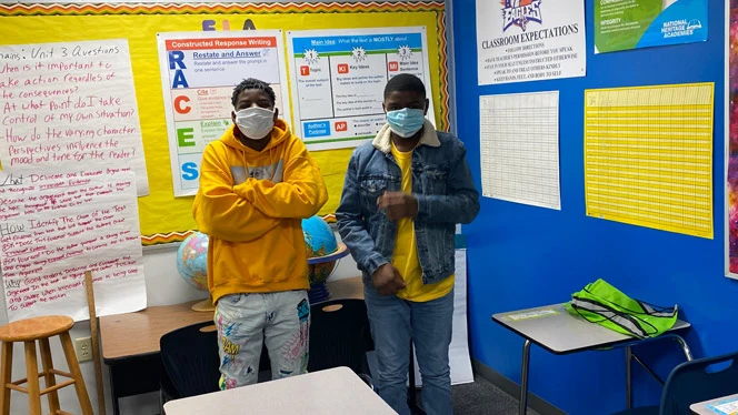 Students wearing yellow.