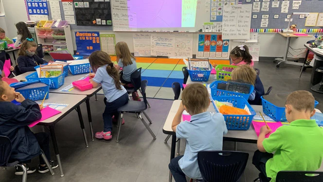 students working in class