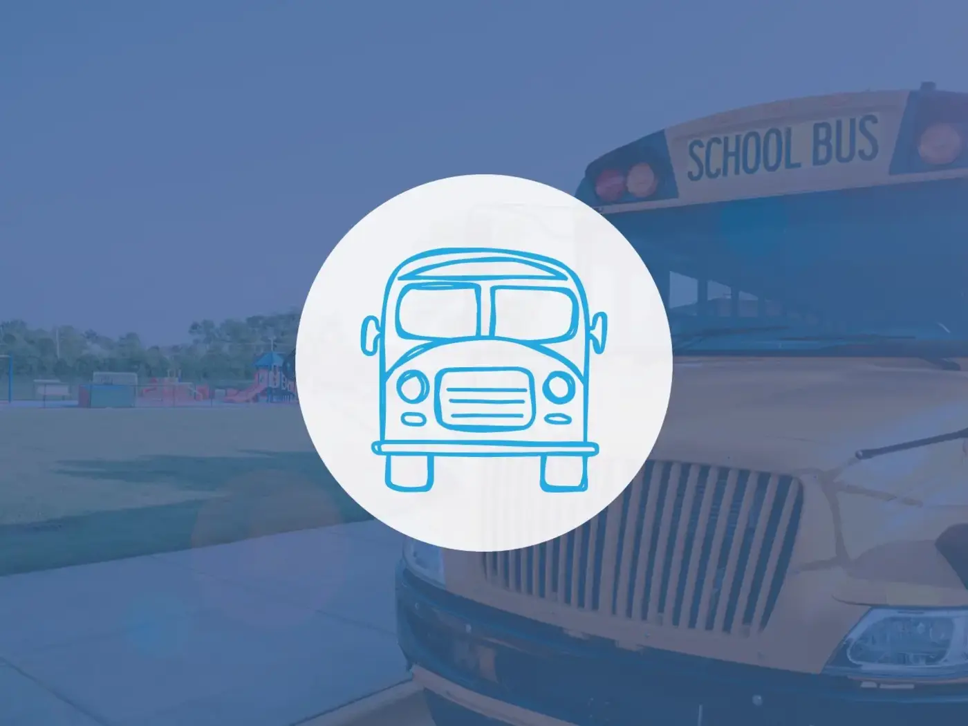 Yellow school bus with bus icon.