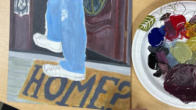 A painting by a student. A painting by a student.