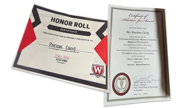 Curry's Honor Roll awards