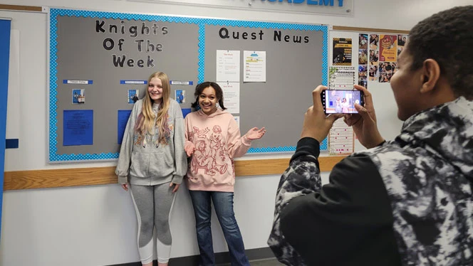 Scholars at Quest recording the Quest Morning Show