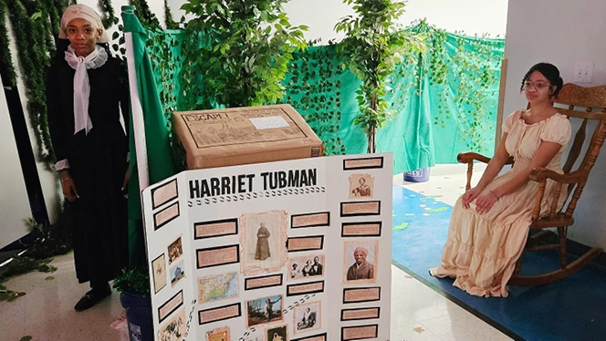 K-8 School in Wake Forest: Wake Forest Charter Academy students at a Harriet Tubman display.