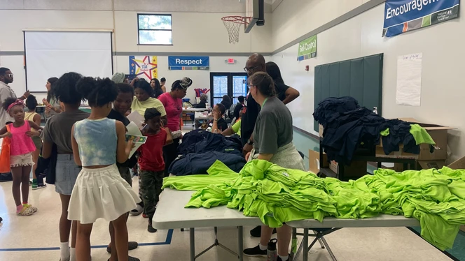Students getting Orion gear.