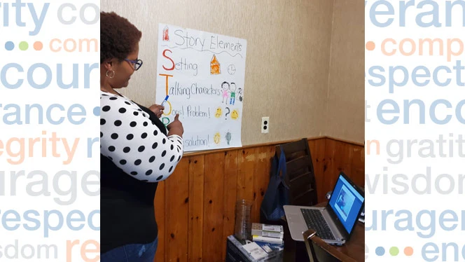 Teacher presenting to online class. Teacher presenting to online class.