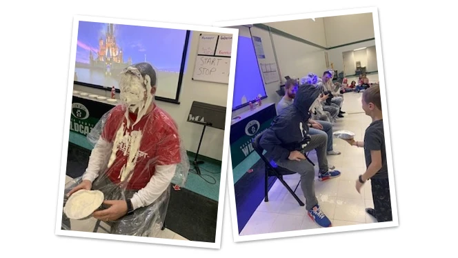 Teachers with pies on their faces. Teachers with pies on their faces.