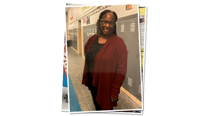 Kemp in school hallway.