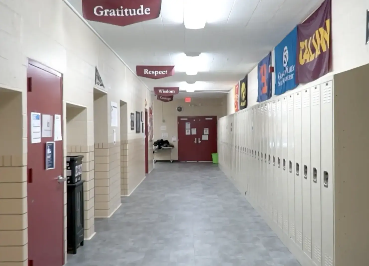 High school hallway with Moral Focus banners