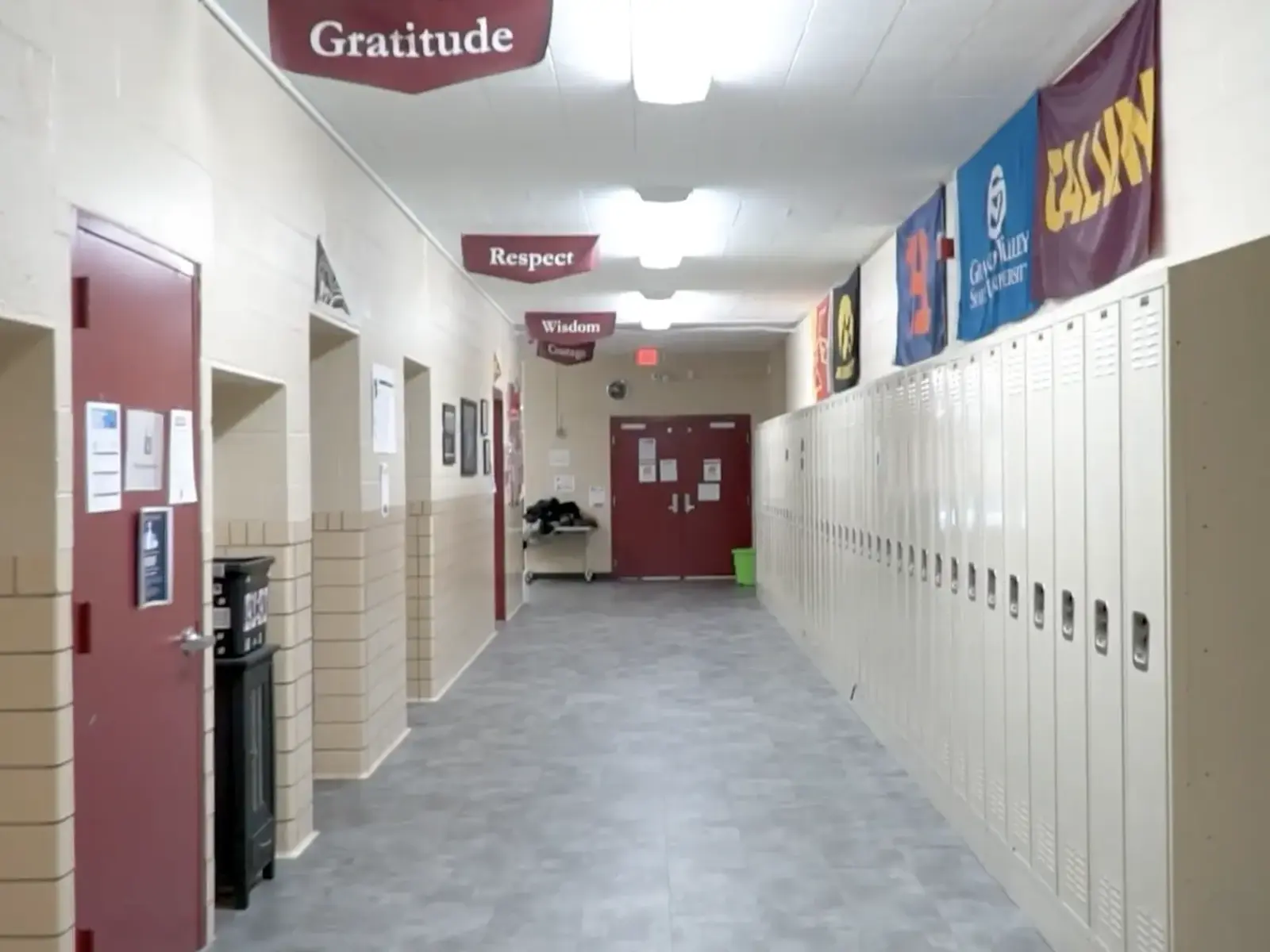 High school hallway with Moral Focus banners