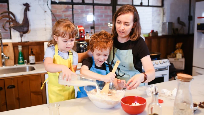 Parent cooking with children