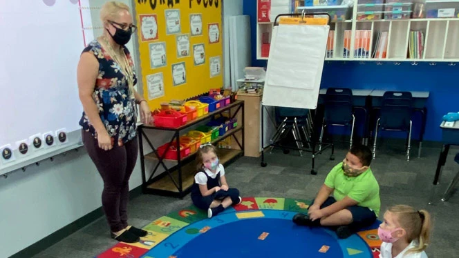 Teacher presenting to her class. Teacher presenting to her class.