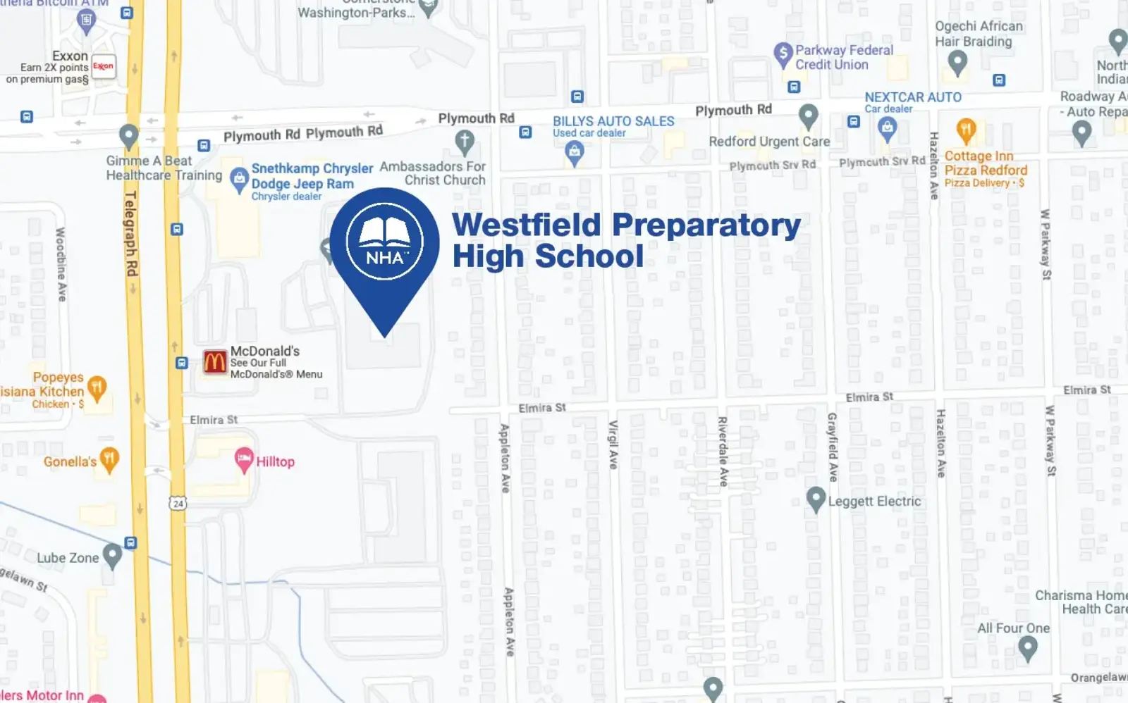 Map for Westfield Preparatory High School