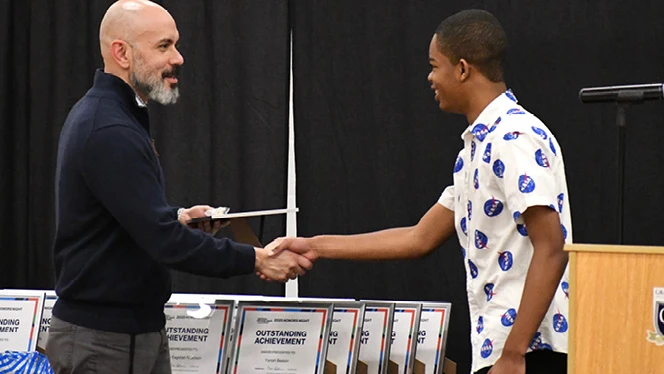 K-8 School in Grand Rapids: Ridge Park student, Designer James, took second place at local civics bee.