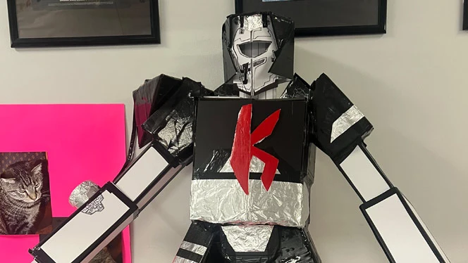 K-8 School in Walker: Walker student Kevin Burton-Walker giant robot.