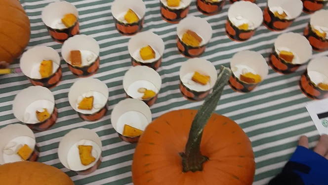 Slices of pumpkin in cups. Slices of pumpkin in cups.