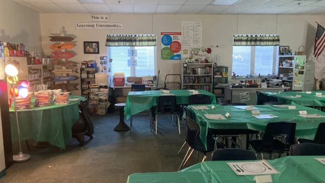 A decorated classroom. A decorated classroom.