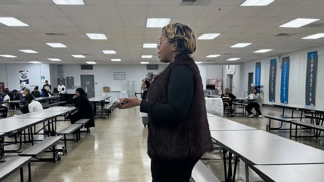 Community member speaking at Center Line's Career Day