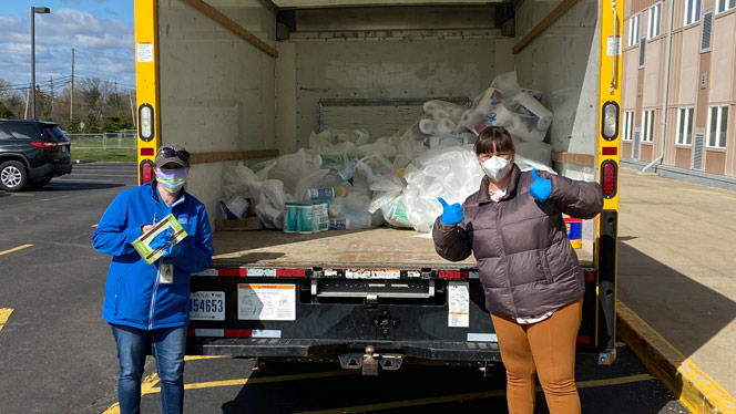 Truck carrying cleaning donations