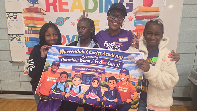 K-8 School in Detroit: Warrendale Charter Academy partners with FedEx Cares to provide students with new shoes and books.