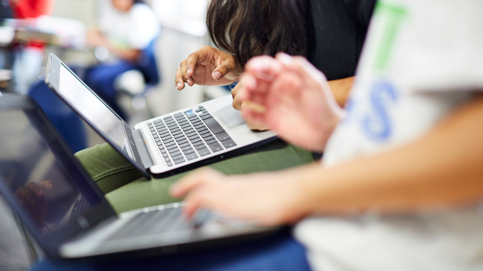 Student works on computer