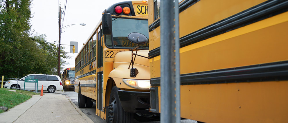 Bus waiting at the curb