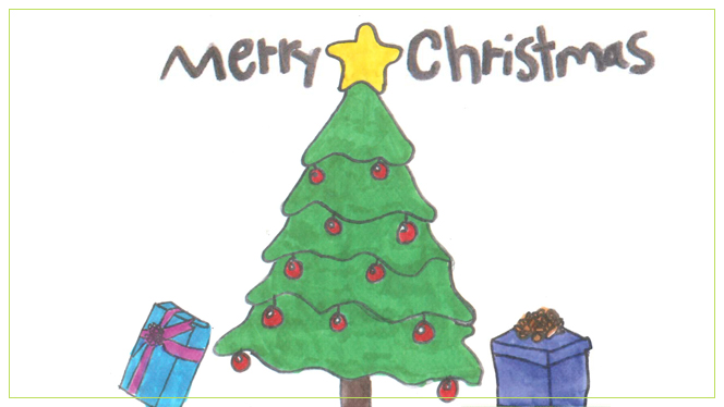 Children drawing of a Christmas tree.