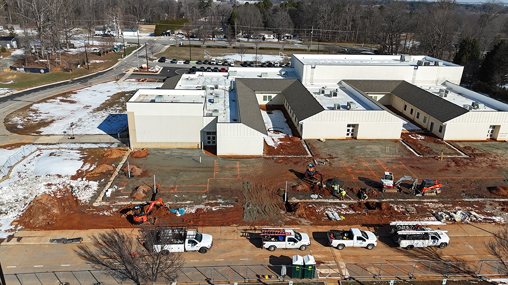 Drone photo of construction progress on Phoenix Academy.