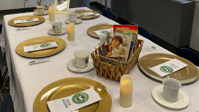 Special table settings in classroom.