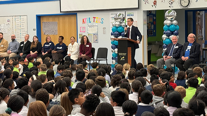 Y5-8 School in Plymouth: Plymouth Scholars staff and families celebrate Michigan Blue Ribbon award.