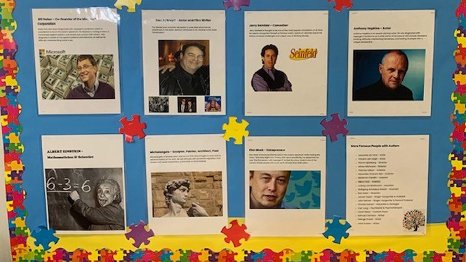 Information board about celebrities with autism.