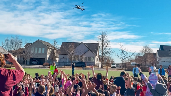 K-8 School in Brighton: Foundations Academy students get a special visit from a Black Hawk.