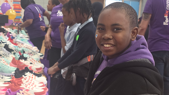 K-8 School in Detroit: Warrendale Charter Academy partners with FedEx Cares to provide students with new shoes and books.
