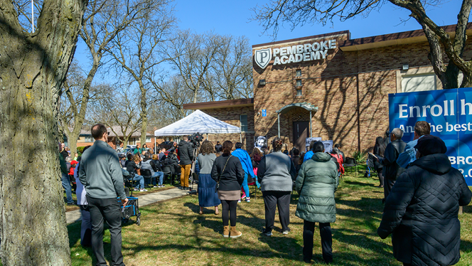 Y5-8 School in Detroit: Pembroke Academy honors civil rights activist Viola Liuzzo with secondary street sign.