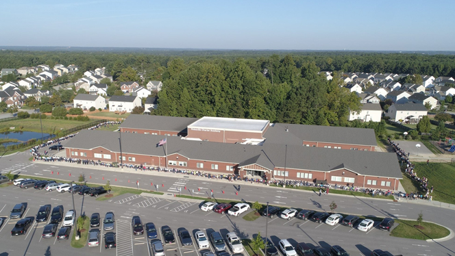 An aerial shot of a school.