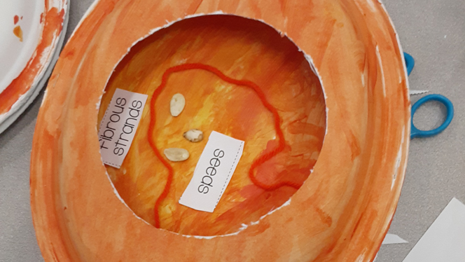 An art piece by a student about pumpkins.