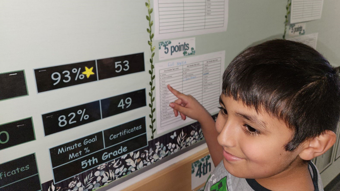 Student looking at his charted progress