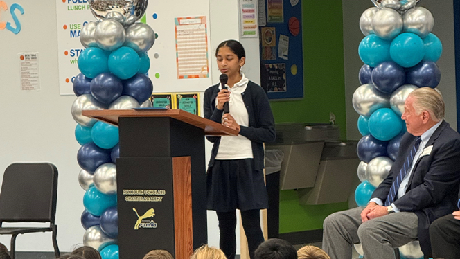 Y5-8 School in Plymouth: Plymouth Scholars staff and families celebrate Michigan Blue Ribbon award.