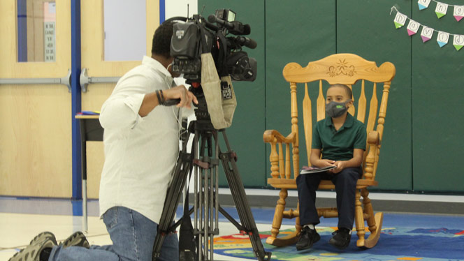 Fox 2 interviewing East Arbor student