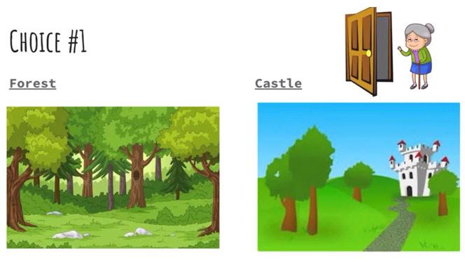 a cartoon forest and castle