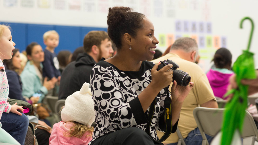 Parent picking up student from class