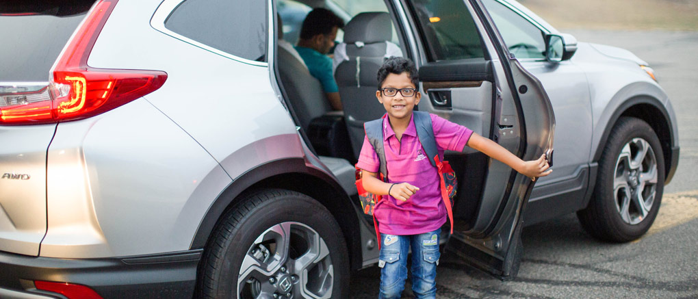 Student exiting car