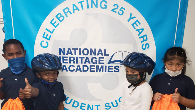 students in new bike helmets