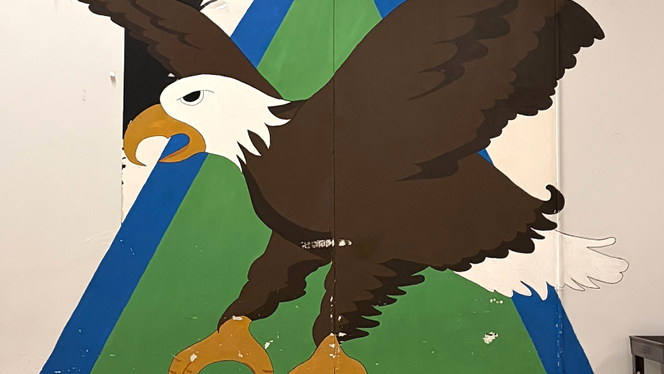 K-8 School in Durham: Research Triangle Charter Academy updated its 10-foot eagle mascot mural