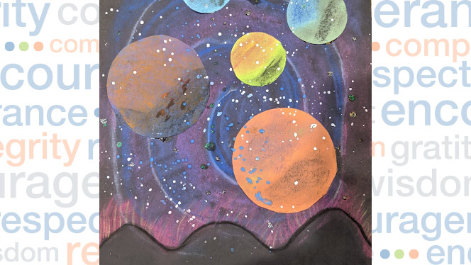 Student artwork of the solar system.