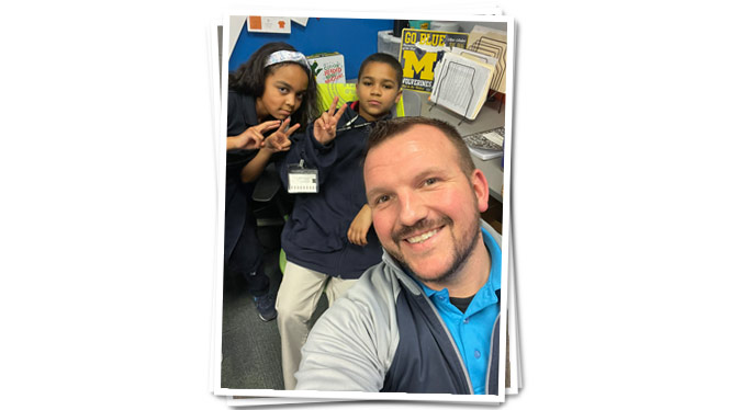Principal Greiner with "Principal for a Day" students